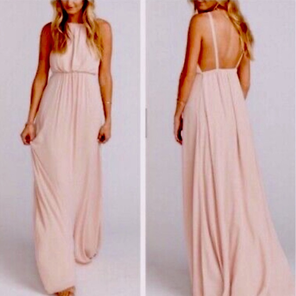 Show Me Your MuMu Amanda Dusty Blush A-Line Halter Bridesmaid Maxi Dress Sz. XXS